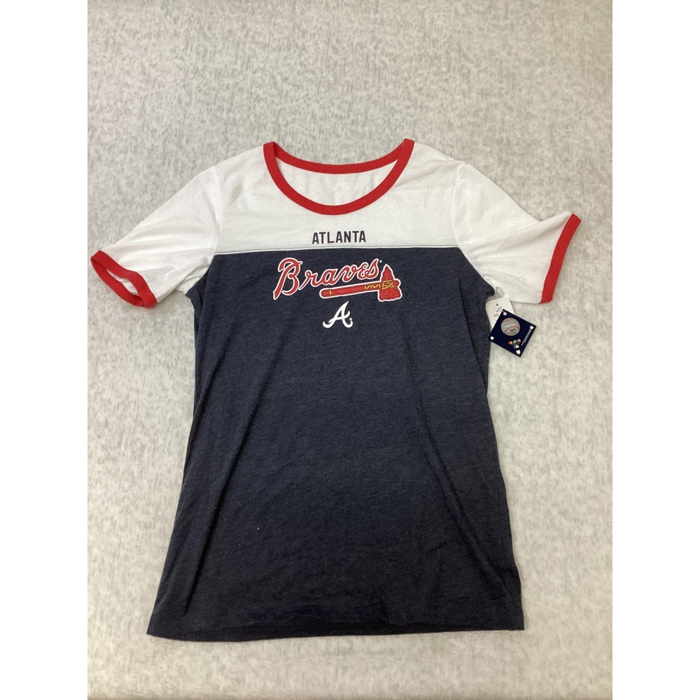 Campus Lifestyle Atlanta Braves MLB Ringer Tee Navy White Red Womens Medium NWT